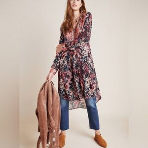 Bl-nk London Anthropologie Lucia Tunic Floral Printed Long Sleeve Blouse Black L